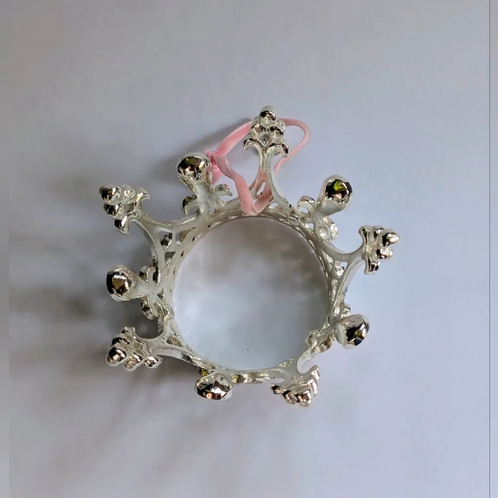 Silver Crown with Rhinestone And Pearl Accents